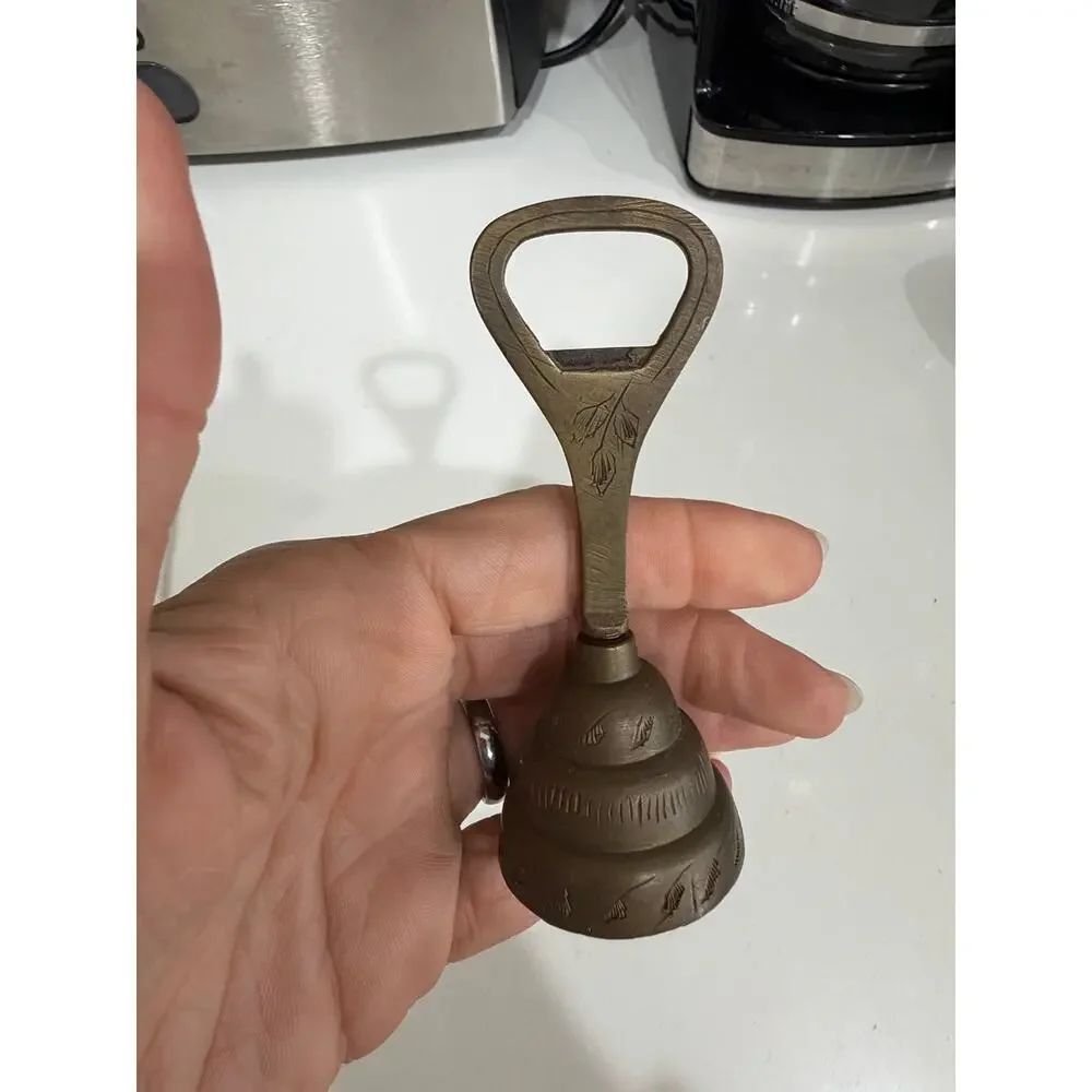 Vintage Brass Bottle Opener Bell Hand Carved Brass